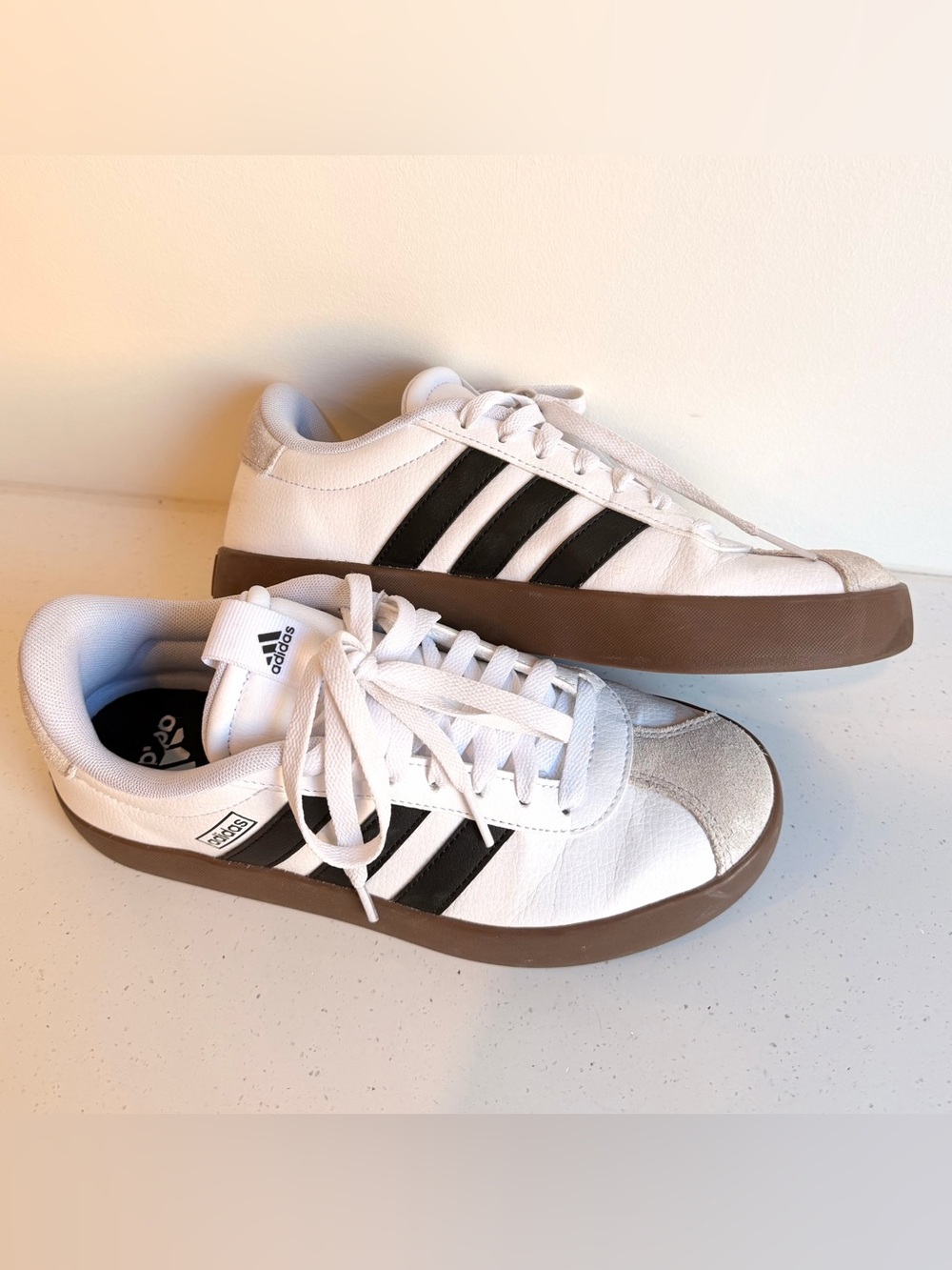 Adidas VL Court 3.0 Leather Low Top Sneakers White Black Gum Sole